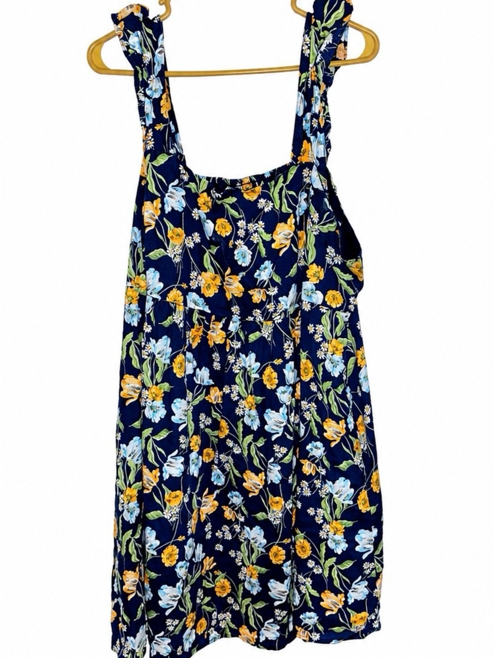 Draper James 100% Linen Floral Babydoll Dress 2X Navy Blue Sleeveless Resort - Picture 2 of 6